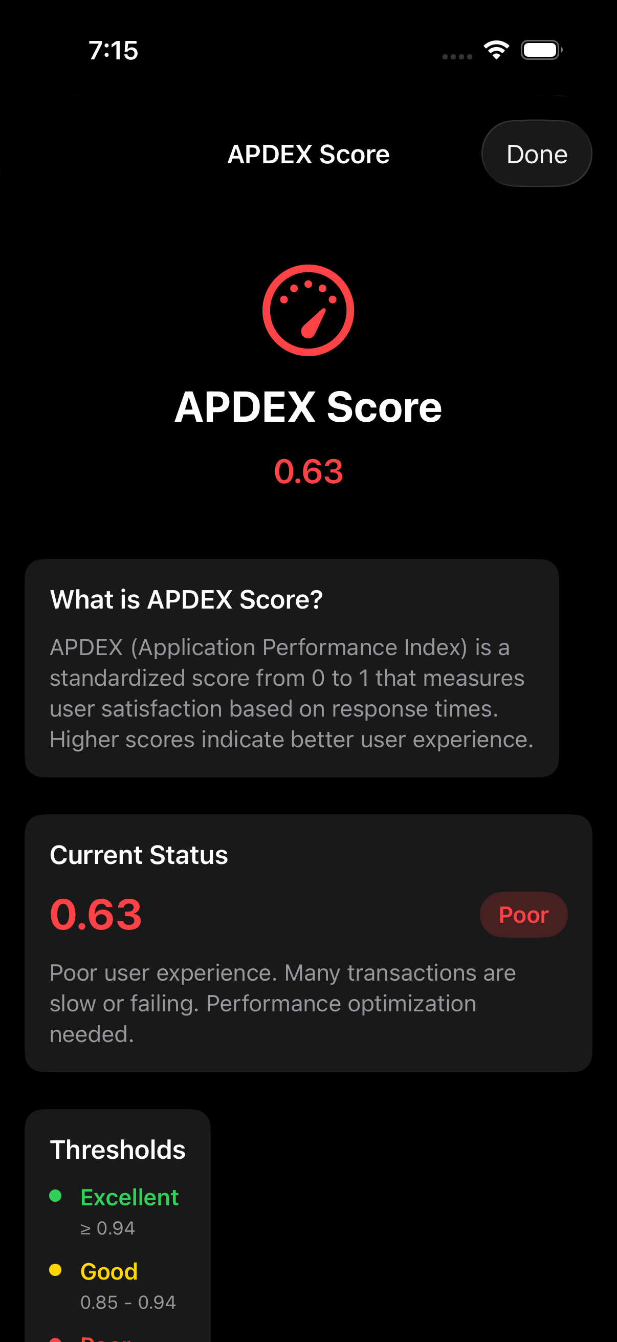 APDEX Score - Interactive APDEX score explanation with detailed thresholds and performance recommendations